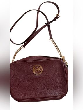 Michael Kors Wine Pebbled Leather Crossbody with Gold Hardware